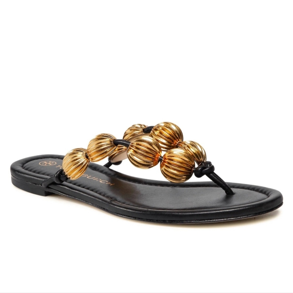 TORY BURCH BLACK CAPRI BEADED SANDALS